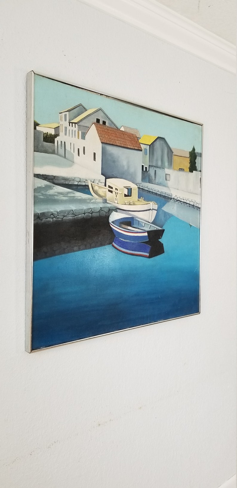 60's Modernist the Old Fishing Village Oil Painting by Kretschmann. image 2