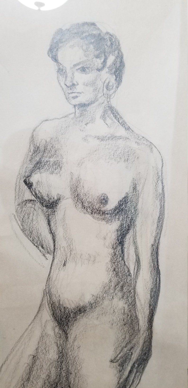 Vintage Abstract James Battle Standing Nude Woman Charcoal On Paper Drawing . image 5