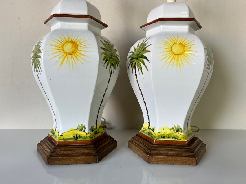 Palm Beach Hollywood Regency Ginger Jar Form Ceramic Table Lamps a Pair image 3