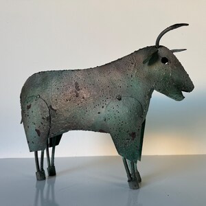 Vintage Brutalist Folk Art Metal Bull Sculpture image 1