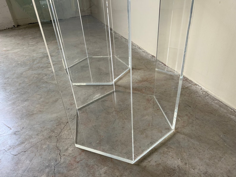 A Pair of Vintage Hexagon Lucite Pedestals, Signed image 7