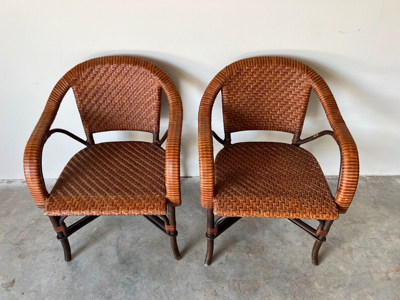 Bryan Ashley International Rattan and Leather Side Chairs a Pair image 4