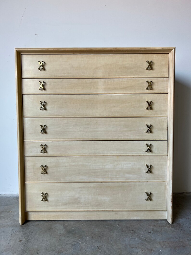 Paul Frankl Tall Dresser High Chest of Drawers With X-Pulls image 6