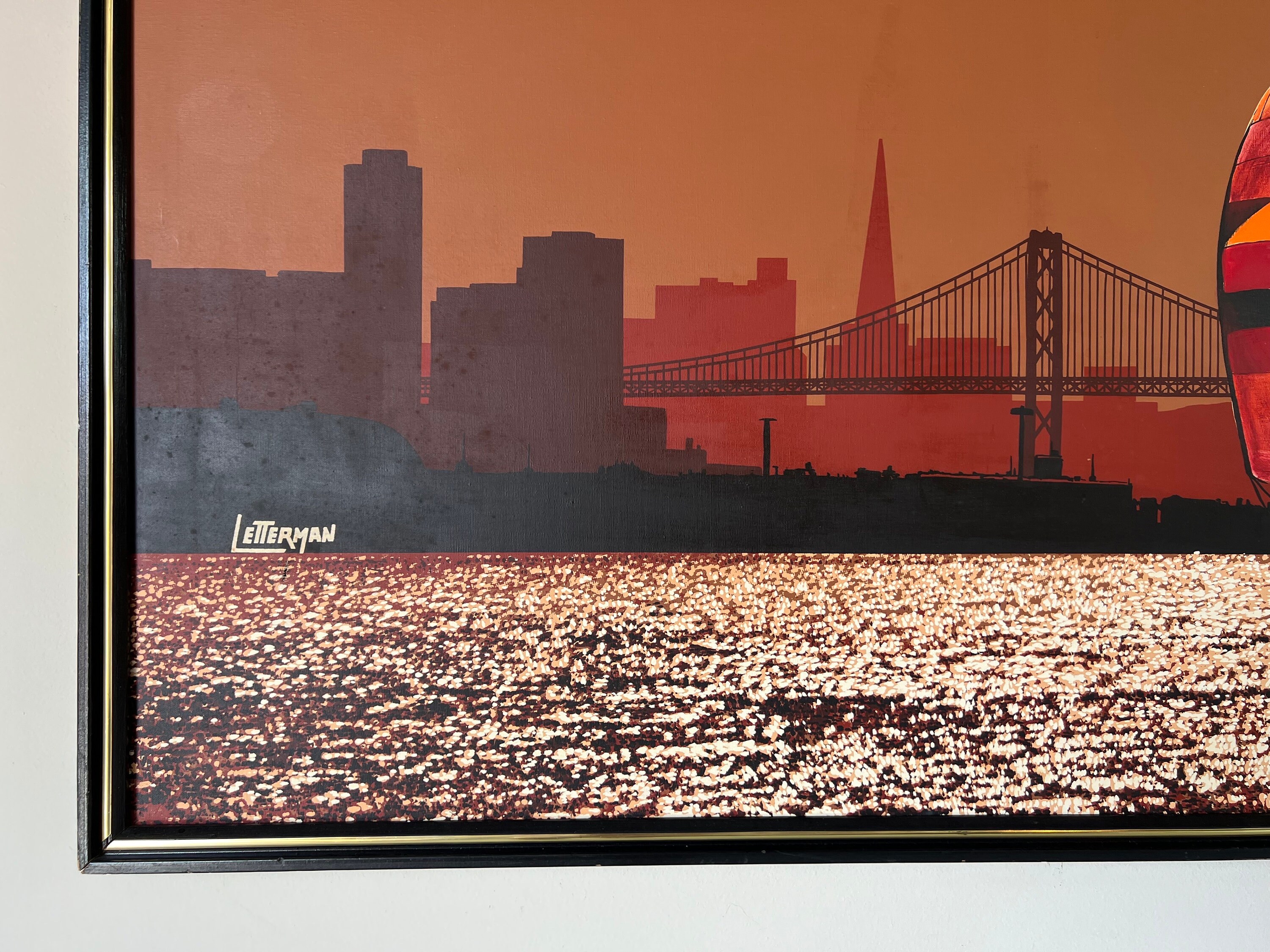 70's Large Letterman San Francisco Bay - Sail Boat Oil Painting