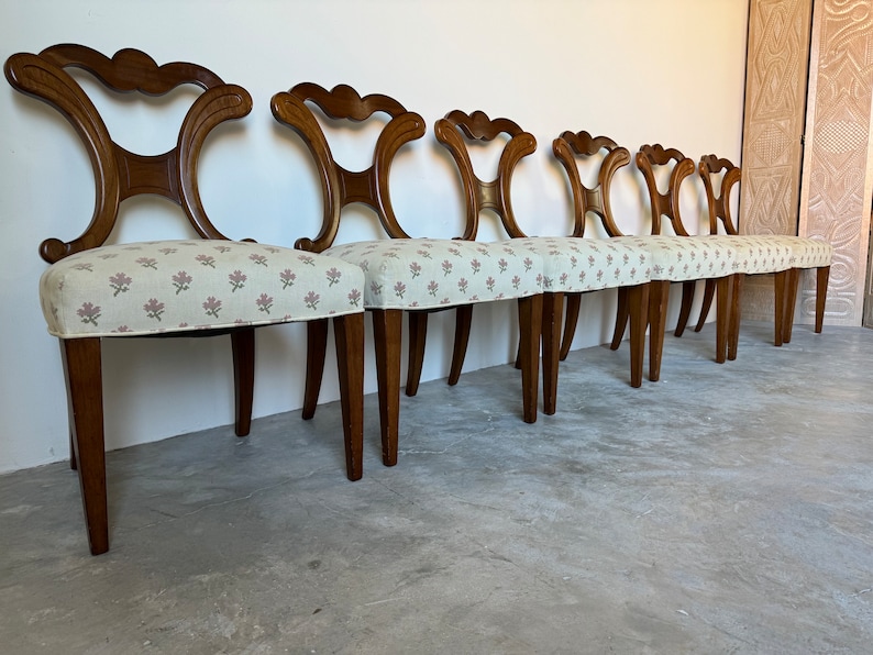 70's Hollywood Regency Biedermeier style Walnut Dining Chairs Set Of 6 image 5