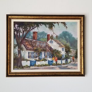 1970s Village Street Scene Oil Painting by Rogers, Framed. image 1
