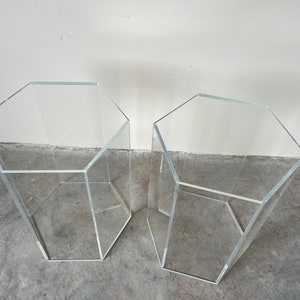 A Pair of Vintage Hexagon Lucite Pedestals, Signed image 2