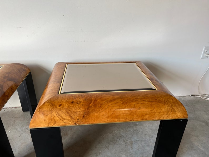 Mid-Century Burlwood and Smoked Glass Side Tables a Pair image 10