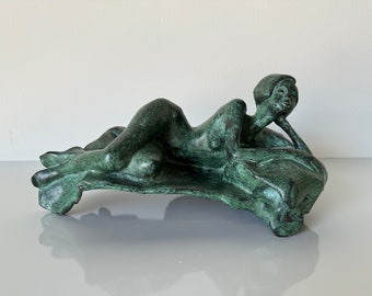 M. Zettel  Reclining Female Nude Art Bronze Sculpture