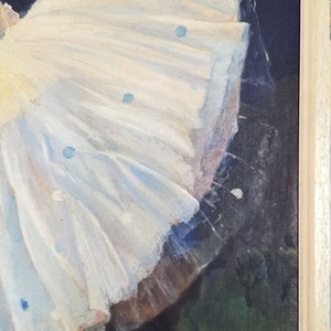 May include: A painting of a ballerina in a white tutu with blue accents, dancing under a starry night sky. The painting is signed "R.C. Simpson 1985" in the bottom right corner.