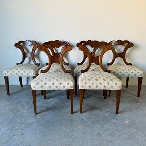 70's Hollywood Regency Biedermeier style Walnut Dining Chairs Set Of 6 image 1
