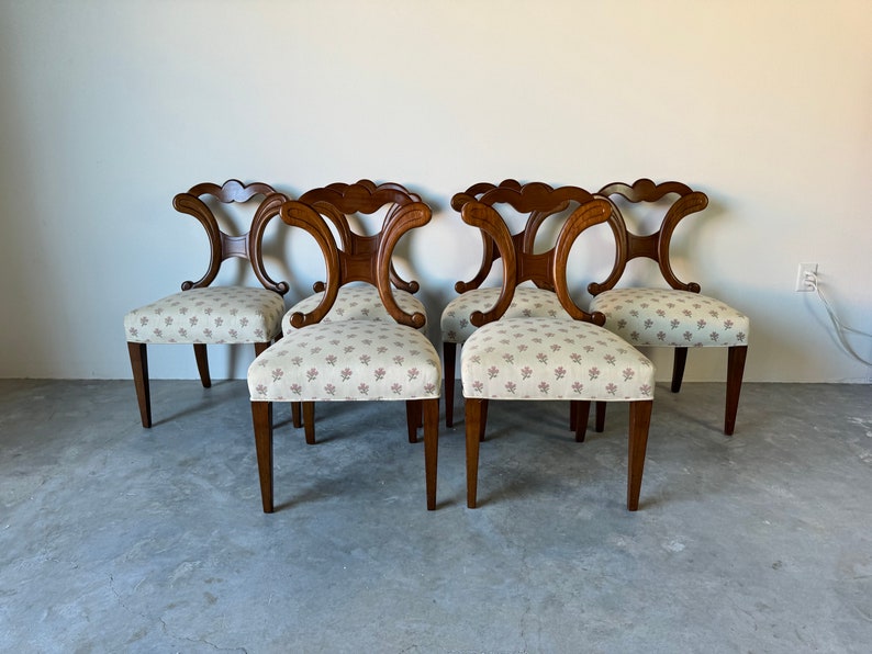 70's Hollywood Regency Biedermeier style Walnut Dining Chairs Set Of 6 image 1