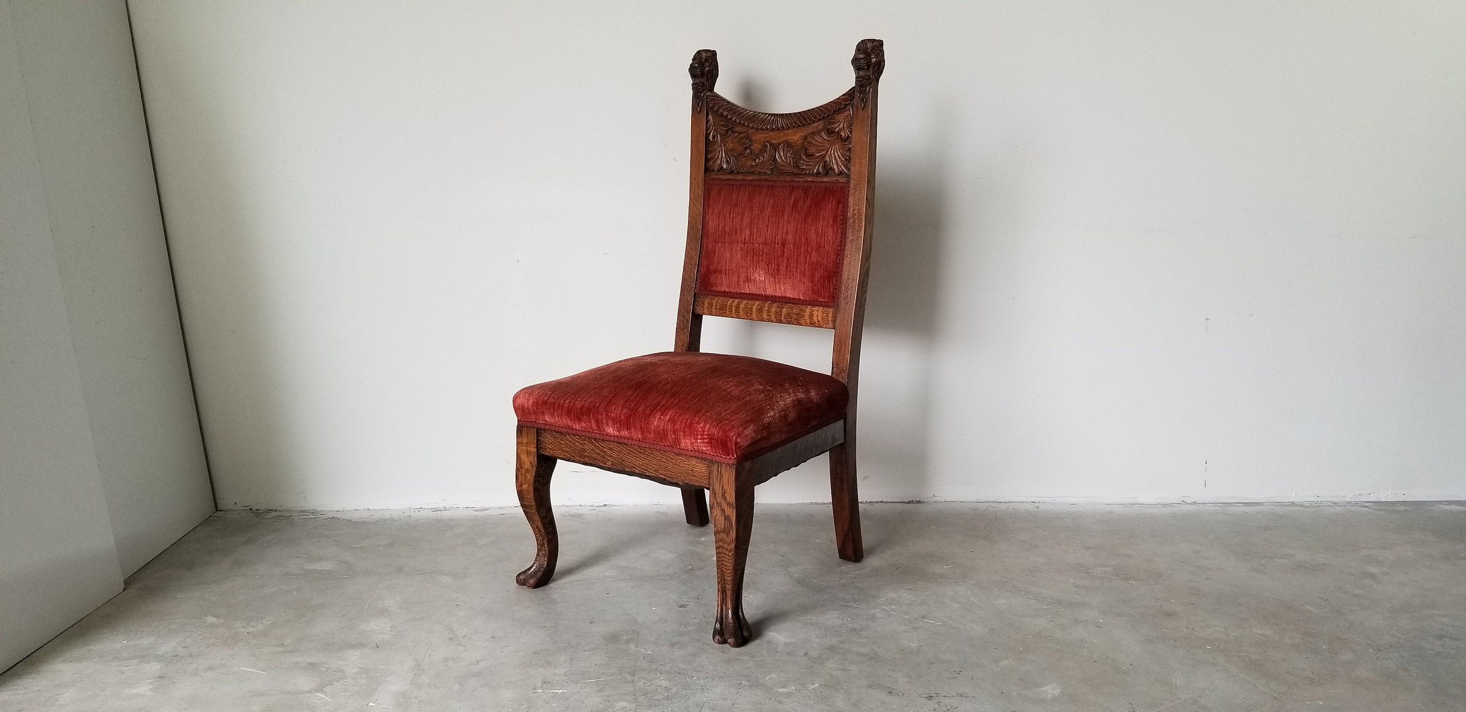 Set 6 Antique French Dining Chairs Renaissance Carved Oak Lion