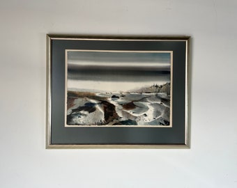 1980's Geoffrey L. Smith Impressionist Ocean Landscape Painting, Framed