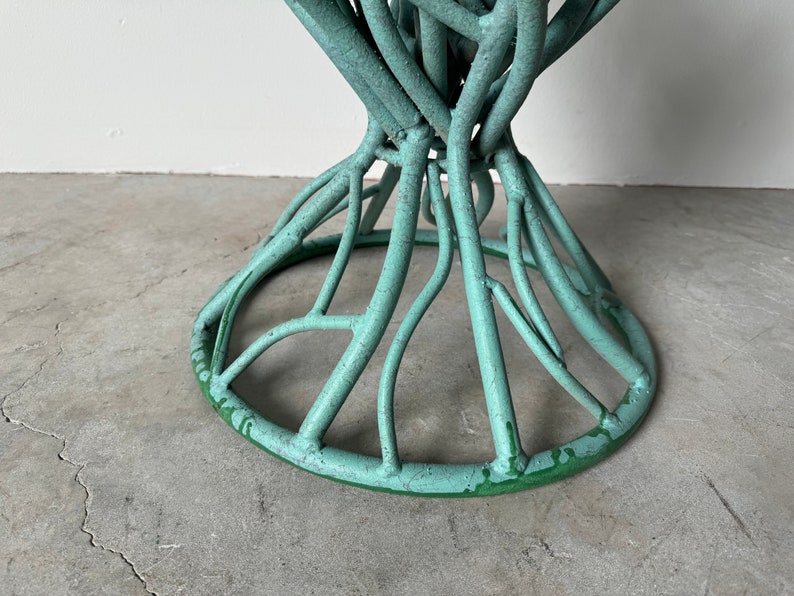 Palm Beach Hollywood Regency Turquoise Faux Coral Wrought Iron Side Table W/ Glass Top image 7