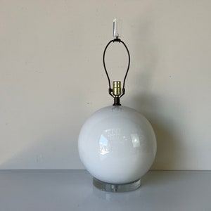 80's Postmodern Sphere Ball Shape Ceramic Table Lamp on Lucite Base image 9