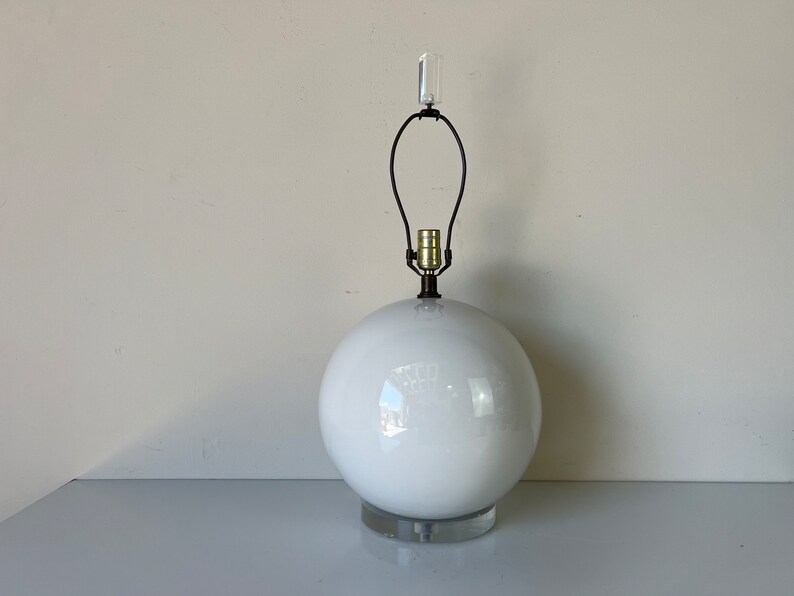 80's Postmodern Sphere Ball Shape Ceramic Table Lamp on Lucite Base image 9