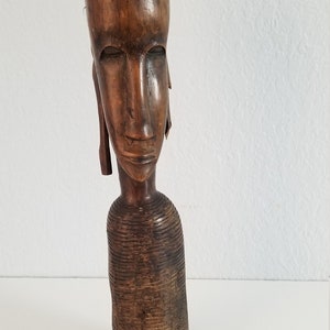 Vintage Hand Carved Wood African Tribal Female Bust Sculpture. image 7