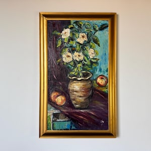 1970s Vintage Still Life Oil on Canvas Painting, Framed