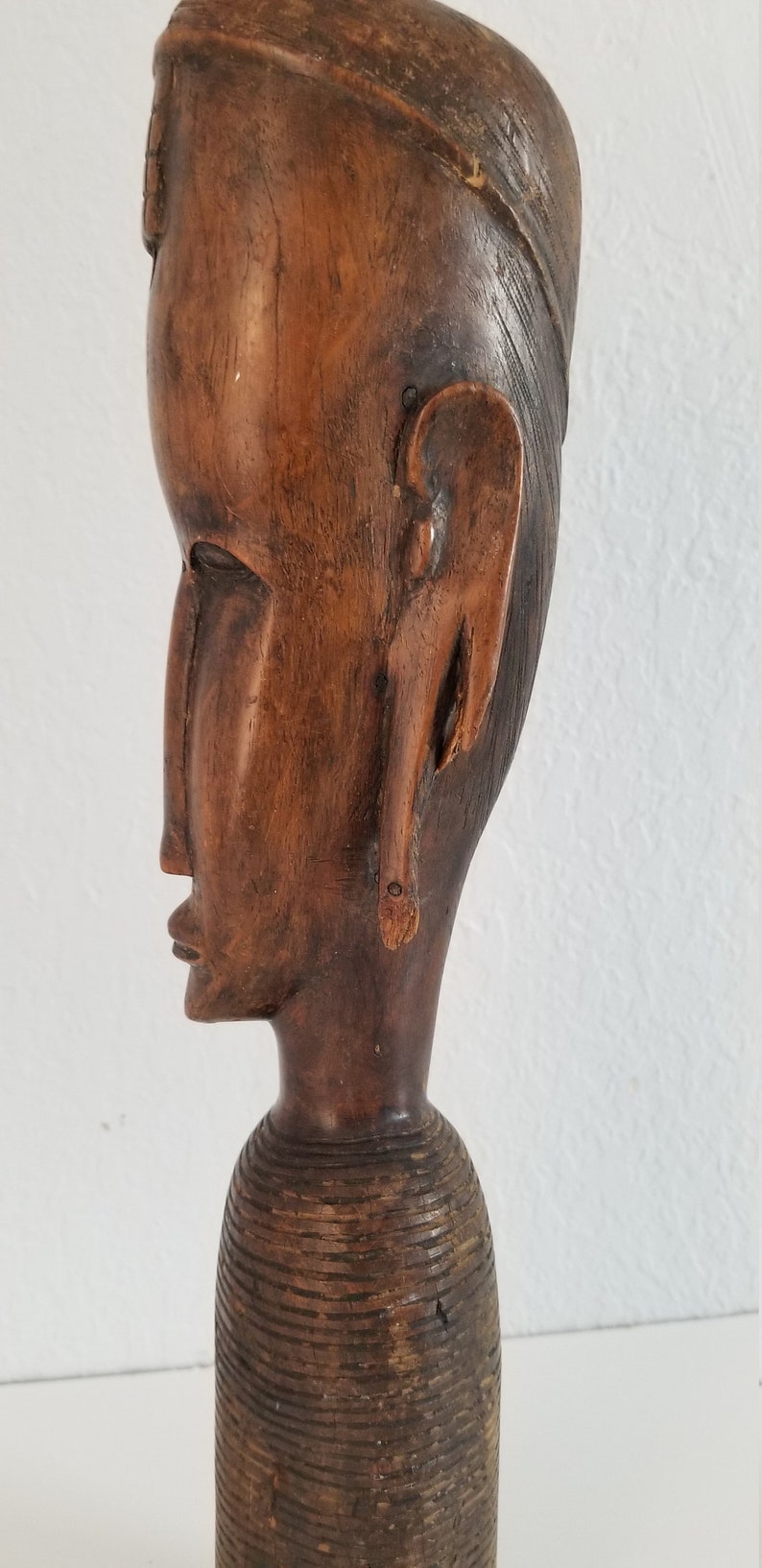 Vintage Hand Carved Wood African Tribal Female Bust Sculpture. image 3