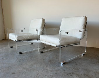 Mid Century Pace " Argenta" Lucite and Chrome Lounge Chairs- a Pair