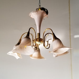 Italian Hollywood Regency Murano Glass Calla Lily Chandelier