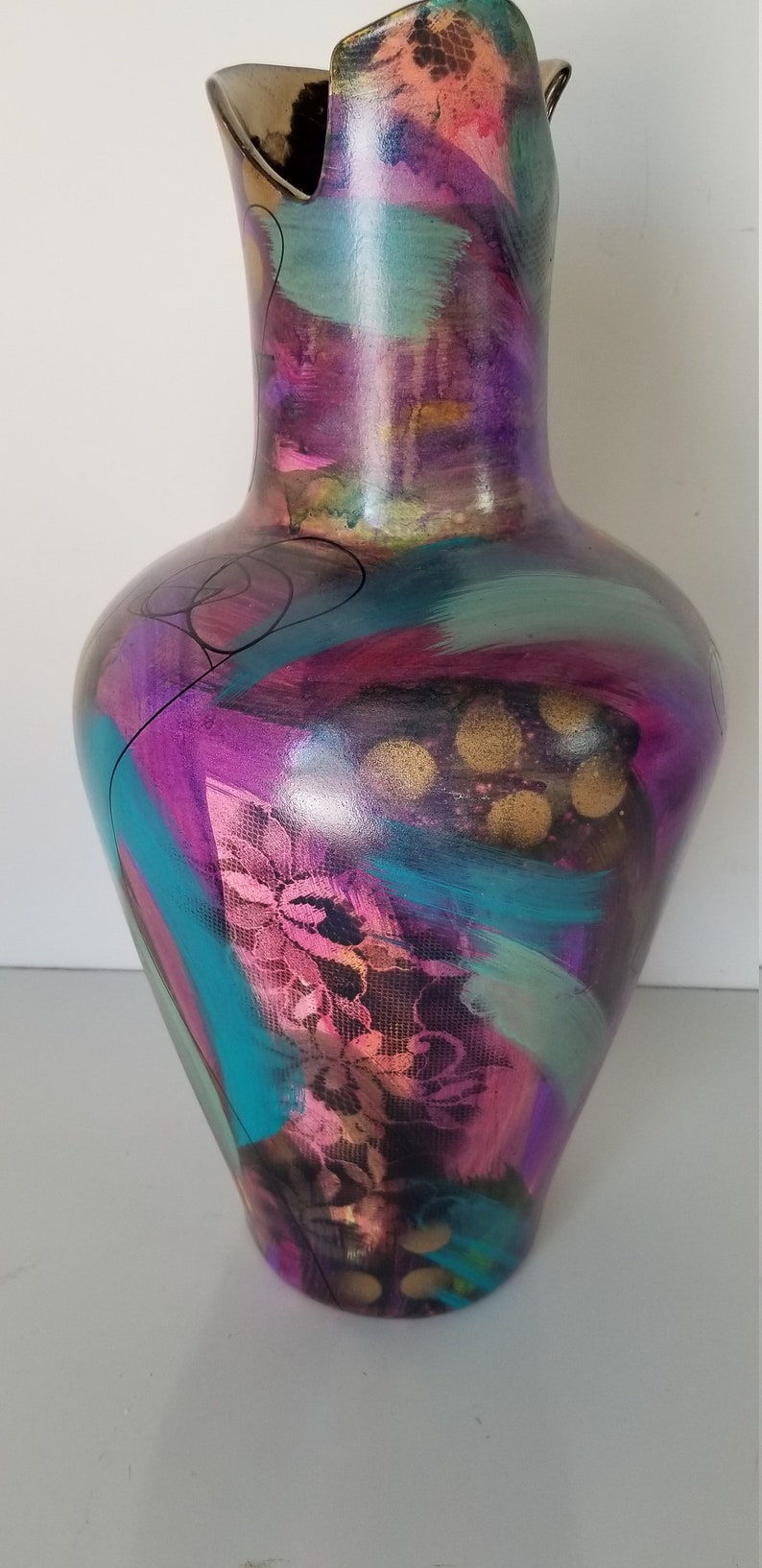 Vintage Abstract Hand Painted Ceramic Vase. image 6
