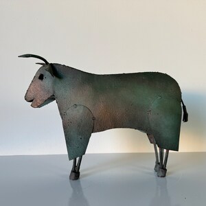 Vintage Brutalist Folk Art Metal Bull Sculpture image 3