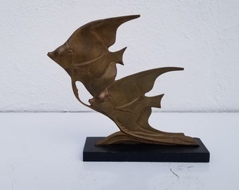 Vintage Brass Fish Table Sculpture .