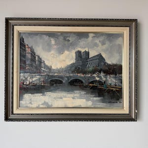 1970s Vintage Impressionist Parisian Street Scene Oil Painting – Signed