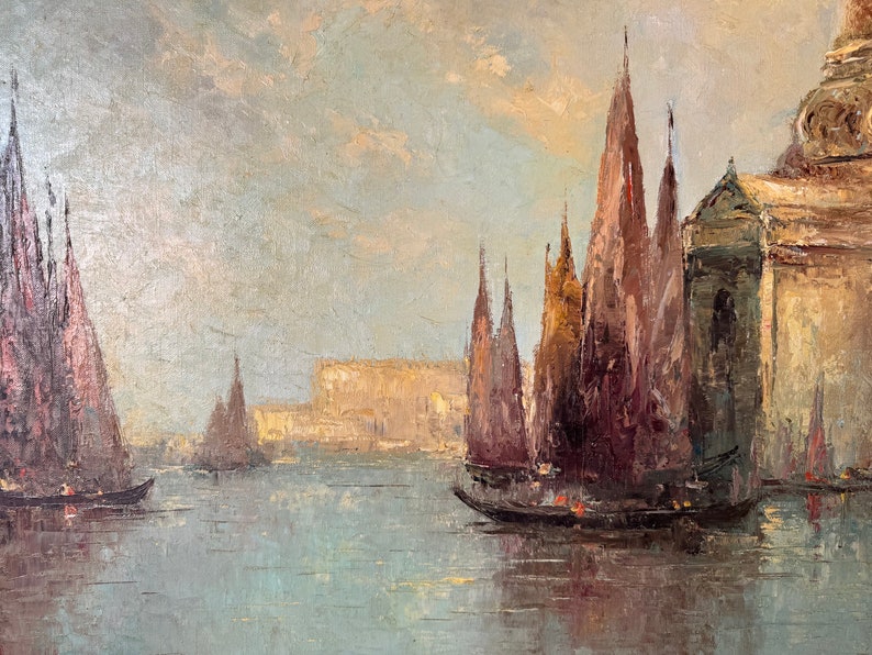 Franz Ambrasath Germany, B. 1907 View in Venice With Gondolas Oil on Canvas Painting, Framed image 10