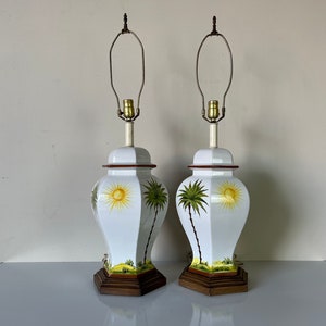 Palm Beach Hollywood Regency Ginger Jar Form Ceramic Table Lamps a Pair image 1