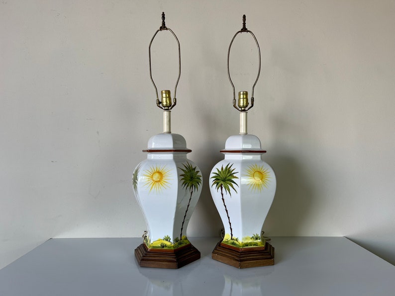 Palm Beach Hollywood Regency Ginger Jar Form Ceramic Table Lamps a Pair image 1