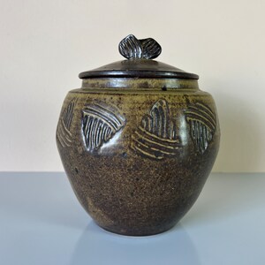 Mid-Century Speckled Glaze Studio Pottery Jar With Lid