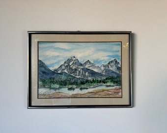 絵画 Mountain glow Alpenglow mountain landscape vintage painting Alps signed
