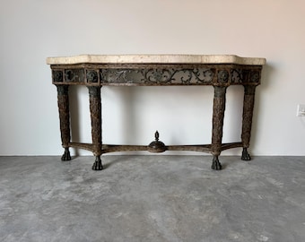 Vintage Maitland Smith Bronze And Metal Console Table With Stone-Top