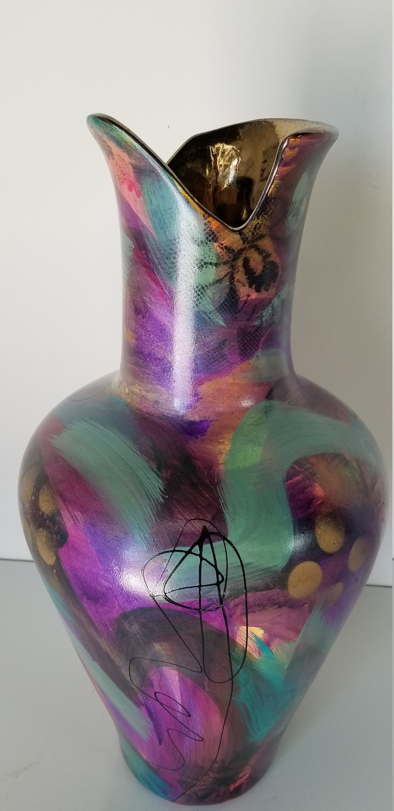 Vintage Abstract Hand Painted Ceramic Vase. image 3