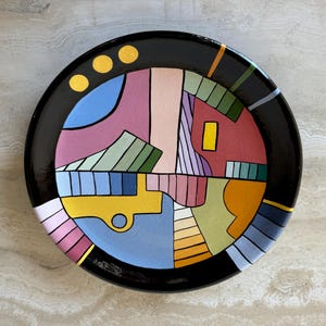 1980s Postmodern Geometric Abstract Hand-Painted Ceramic Wall Plate