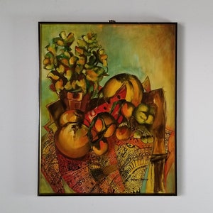 1970s Vintage Still Life Oil Painting by Barbara Kay Melvin, Framed.