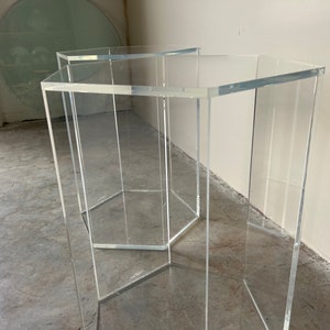 A Pair of Vintage Hexagon Lucite Pedestals, Signed image 6