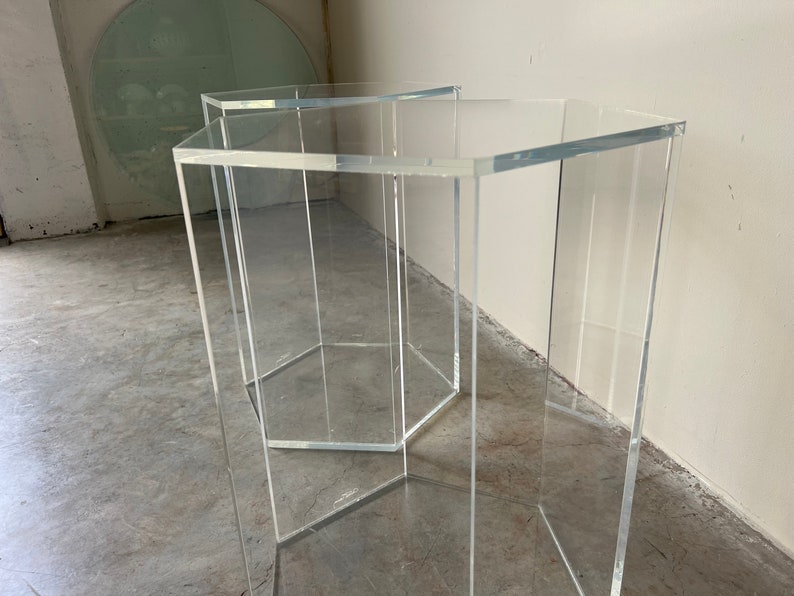 A Pair of Vintage Hexagon Lucite Pedestals, Signed image 6