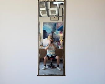 Italian Hollywood Regency Brass & Shell Top Wall Mirror with Beveled Glass