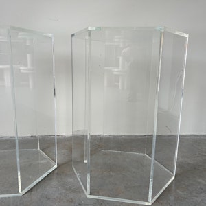 A Pair of Vintage Hexagon Lucite Pedestals, Signed image 4