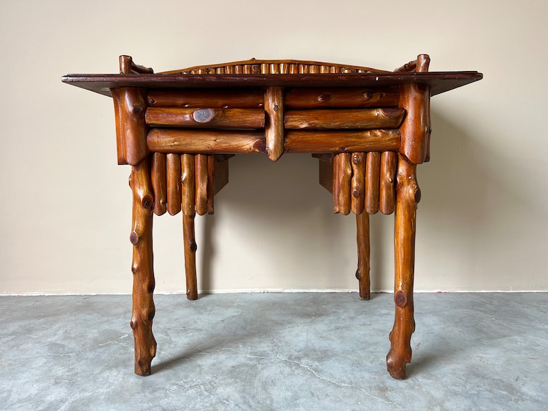 Vintage Handmade Rustic Wood Desk W/ Stool image 5