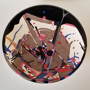 80&#39;s Postmodern Hand Painted Abstract Design Wall Charger Plate