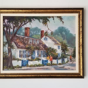 1970s Village Street Scene Oil Painting by Rogers, Framed. image 3