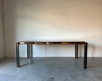 1970's Paolo Barracchia Italian Steel and Inlaid Wood Rectangular Dining Table