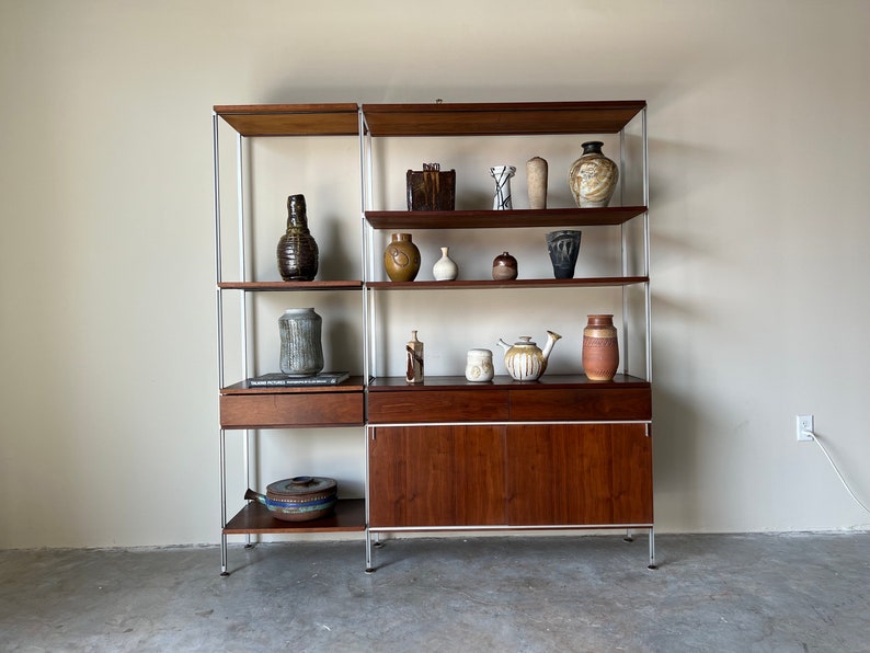 1960's George Nelson Walnut and Aluminum Shelving Wall Unit image 2