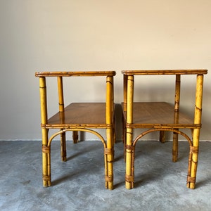 Vintage Heywood-Wakefield Style Bamboo & Rattan Side Tables a Pair image 3