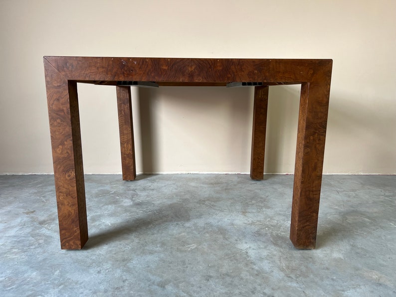 Mid-Century Modern Milo Baughman Parsons Style Burl Wood Dining Table image 4
